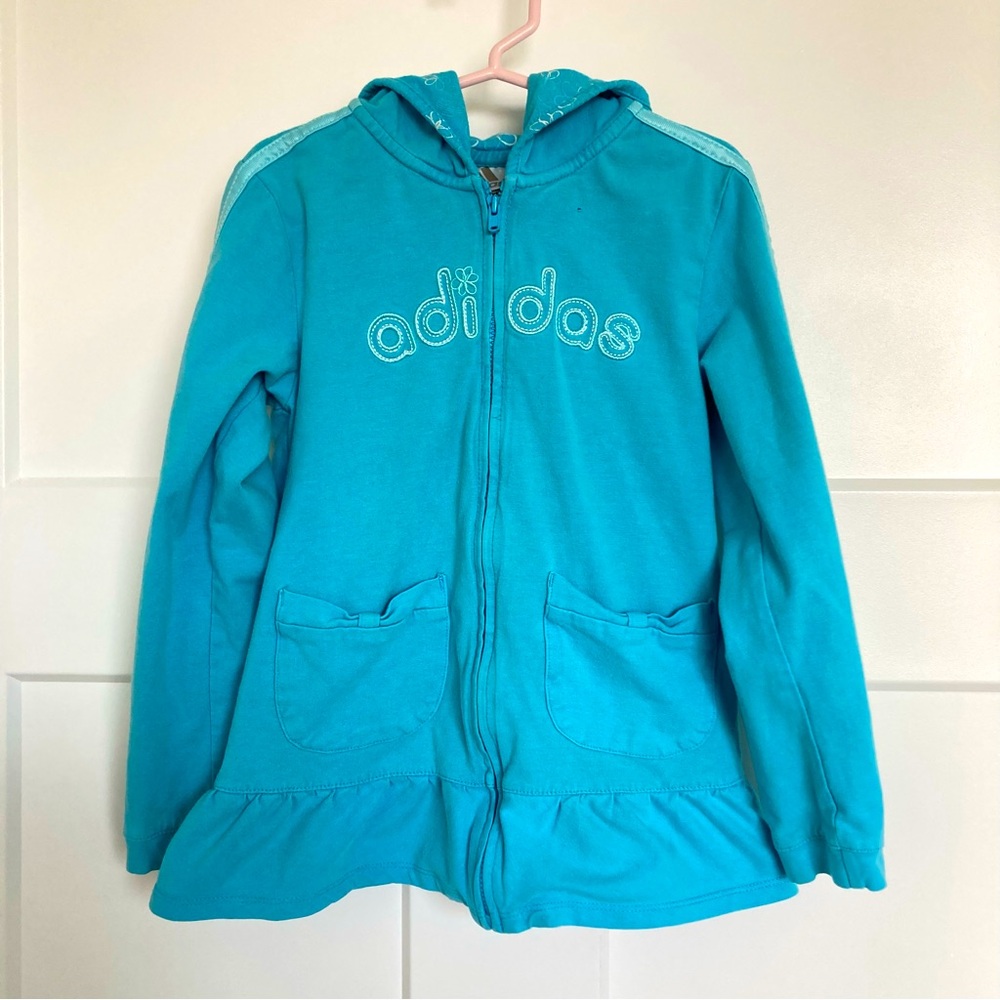 Adidas Girl’s Blue Zip up Hoodie, Size 6X, Made in China